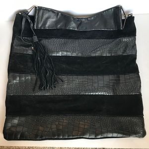 Large Black leather tote D2 Made in Italy (silver)